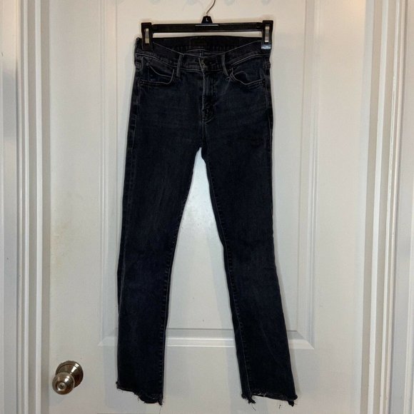 MOTHER Denim - Mother The Rascal Ankle Snippet Black Distressed Denim Skinny Jeans Women's 23